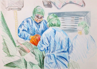KNEE REPLACEMENT SURGERY 1 | 32.9 x 48.3cms | Coloured Pencil on Paper | 2014 | SOLD