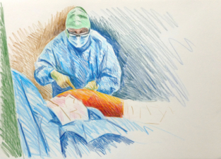HIP REPLACEMENT SURGERY 2 | 32.9 x 48.3cms | Coloured Pencil on Paper | 2014 | SOLD
