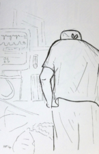 THE ANAESTHETIST AT WORK 1 | 21 x 14.8cms | Pen on Paper | 2014 | <a href="https://helenpurdie.co.uk/contact/">ENQUIRY</a>