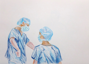 AN OPERATING DEPARTMENT PRACTITIONER TEACHING SESSION | 32.9 x 48.3cms | Coloured Pencil on Paper | 2014 | SOLD