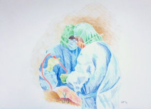 HIP REPLACEMENT SURGERY 3 | 32.9 x 48.3cms | Coloured Pencil on Paper | 2014 | SOLD