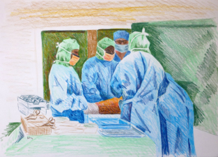 HIP REPLACEMENT SURGERY 4 | 32.9 x 48.3cms | Coloured Pencil on Paper | 2014 | SOLD