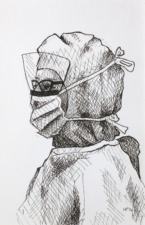 THE ORTHOPAEDIC SCRUB NURSE WAITING FOR THE PATIENT TO COME THROUGH | 21 x 14.8cms | 2014 | <a href="https://helenpurdie.co.uk/contact/">ENQUIRY</a>