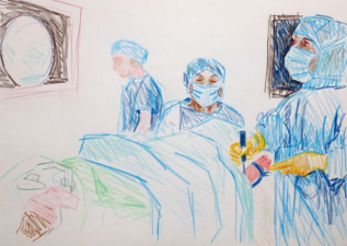LAPAROSCOPIC ANKLE ARTHOSCOPY SURGERY 1 | 32.9 x 48.3cms | Coloured Pencil on Paper | 2014 | SOLD