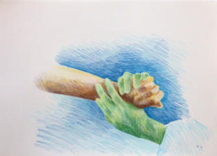 PREPARING THE PATIENT FOR WRIST SURGERY | 32.9 x 48.3cms | Coloured Pencil on Paper | 2014 | SOLD