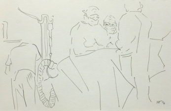 THE SURGICAL TEAM DURING SPINAL SURGERY | 14.8 x 21cms | Pen on Paper | 2014 | SOLD