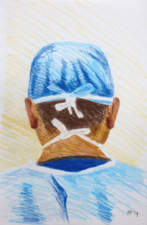 THE SCRUB NURSE AT WORK 2 | 21 x 14.8cms | Coloured Pencil on Paper | 2014 | <a href="https://helenpurdie.co.uk/contact/">ENQUIRY</a>