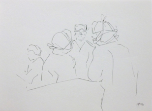 THE SURGICAL TEAM DURING HERNIA REPAIR SURGERY | 14.8 x 21cms | Pen on Paper | 2014 | SOLD