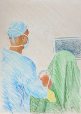THE ORTHOPAEDIC SURGOEN AT WORK 2 | 48.3 x 32.9cms | Coloured Pencil on Paper | 2014 | <a href="https://helenpurdie.co.uk/contact/">ENQUIRY</a>